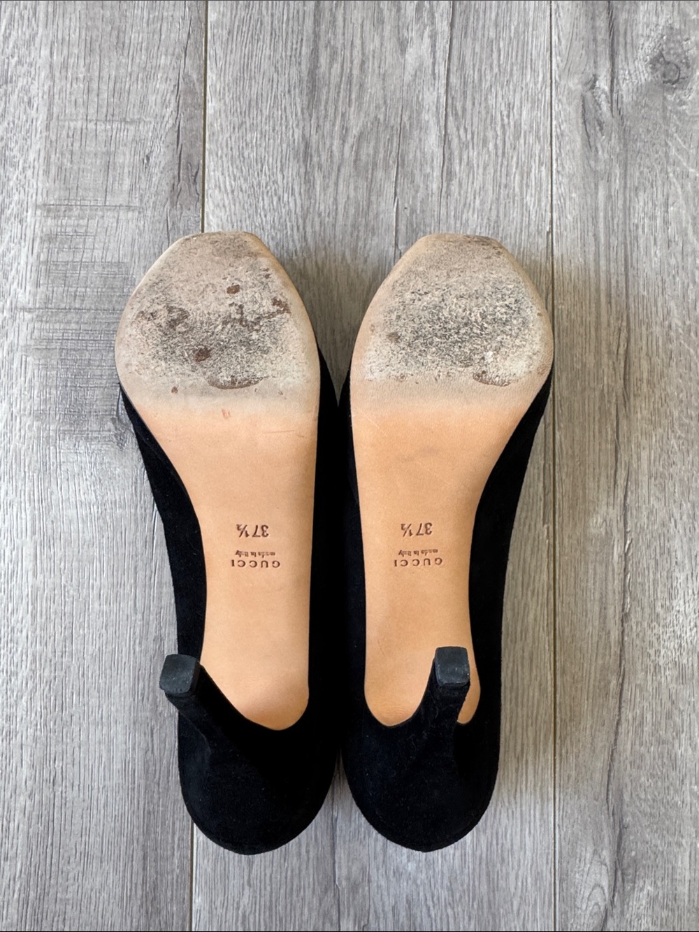Gucci Y2K Black Suede Platform Pumps Heels Size 37.5 Coquette Girl Party Glam - Picture 9 of 10